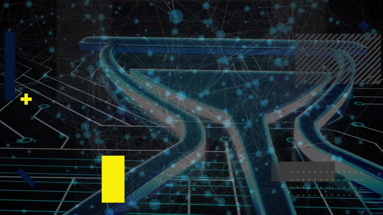 animación de redes de conexiones con iconos sobre fondo negro