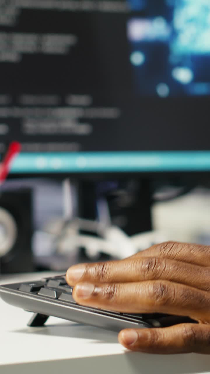 Vertical Video Data Center Computer Scientist At Desk Using Ai Deep Learning Algorithms
