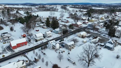 small town america covered in winter snow