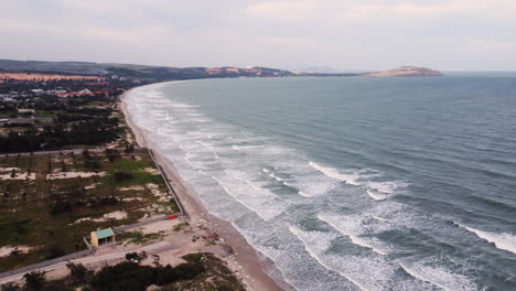 aerial panorama, malibu beach coastline, vietnam