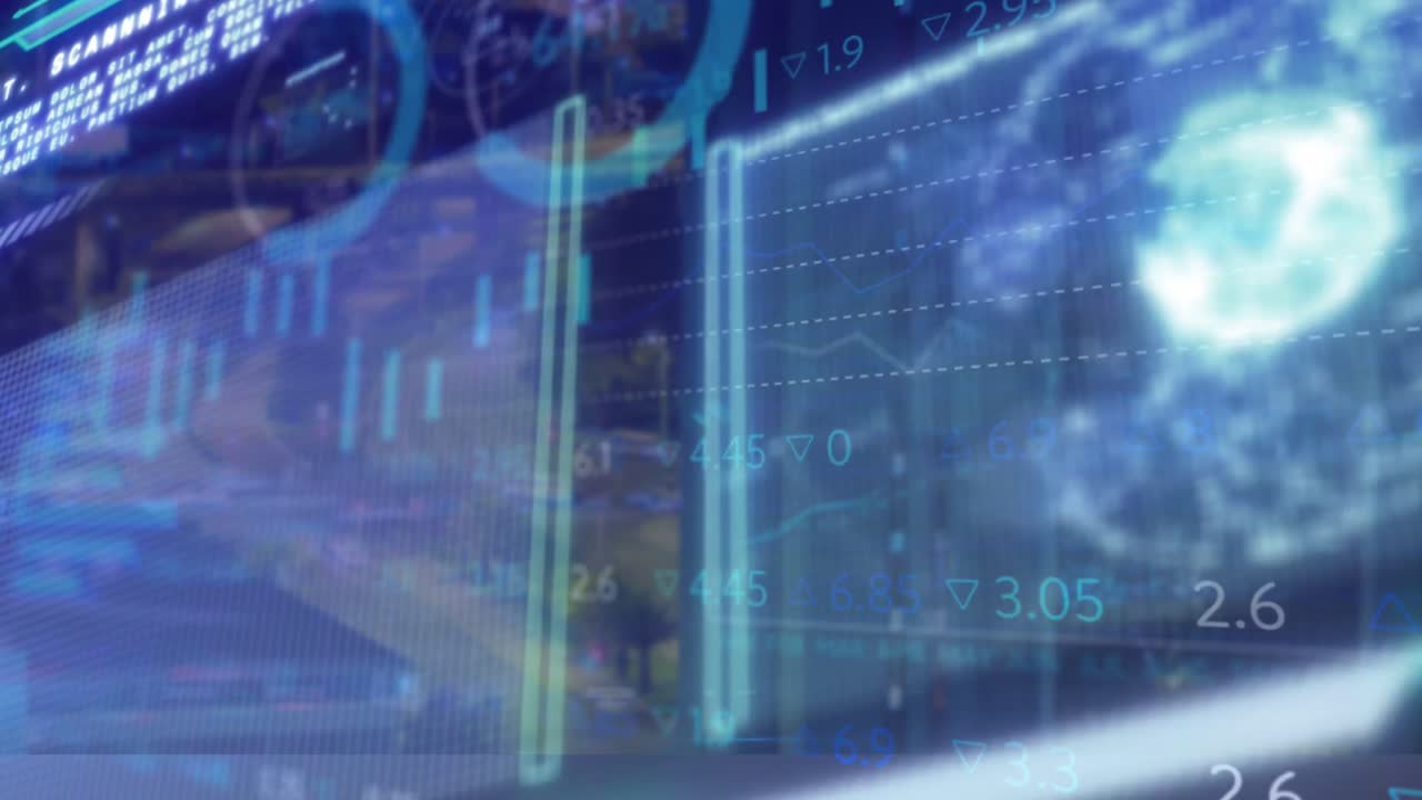 Animation of data processing over cityscape