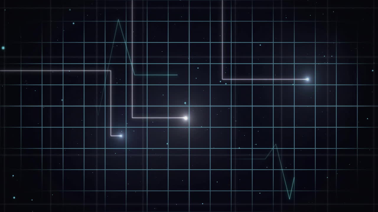 Animation of cardiograph and light trails on black background