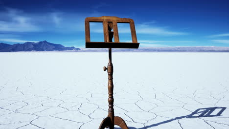 an-old-music-stand-is-on-white-salt-desert