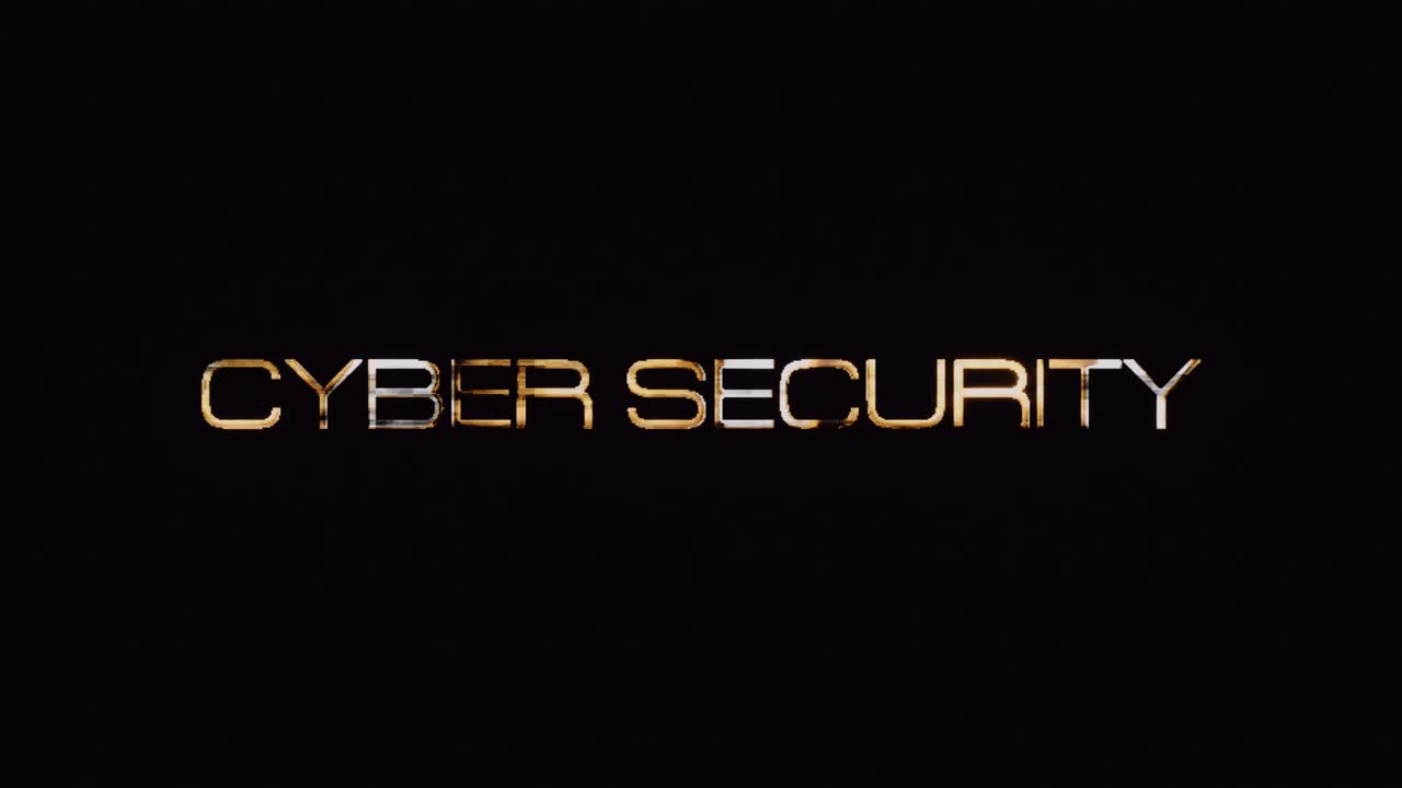 Cyber Security text word gold light animation loop with glitch text effect. 4K 3D seamless looping Cyber Security effect element for Cinema trailer, Sales Marketing title banner. Old Gaming Console Style