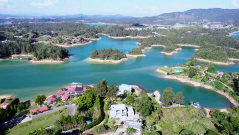 guatape lake, colombia, aerial view of stunning landscape, waterfront homes and water reservoir