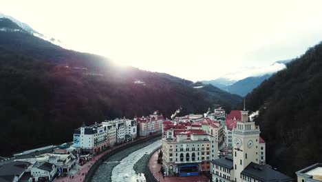 aerial view of a mountain town