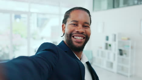 Selfie,-peace-and-a-business-black-man-smiling