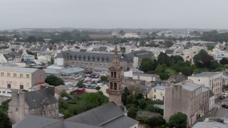 aerial orbiting shot over urban area in brest france on cloudy day