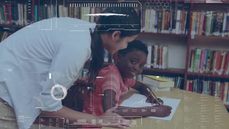 animación del procesamiento de datos sobre diversos escolares y maestros en el aula