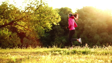 A-morning-jog-in-the-Park-near-the-pond-in-the-Sunny-rays-of-dawn,-the-girl-is-preparing-to-Mariano-and-lead-a-healthy-lifestyle