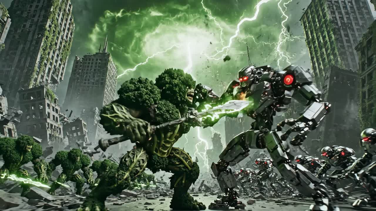Epic Monster vs Robot Battle in a Post-Apocalyptic World