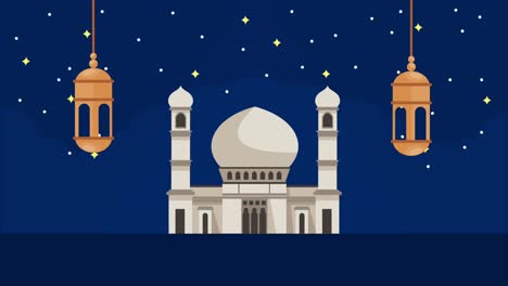 hajj mabrour celebrating with mosque and lanterns