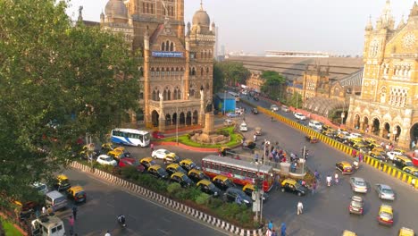 a drone shot of chhatrapati shivaji maharaj terminus and the municipal corporation heritage buildings in the fort area of south bombay