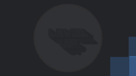 Animation-of-level-up-text-over-blue-squares-on-black-background