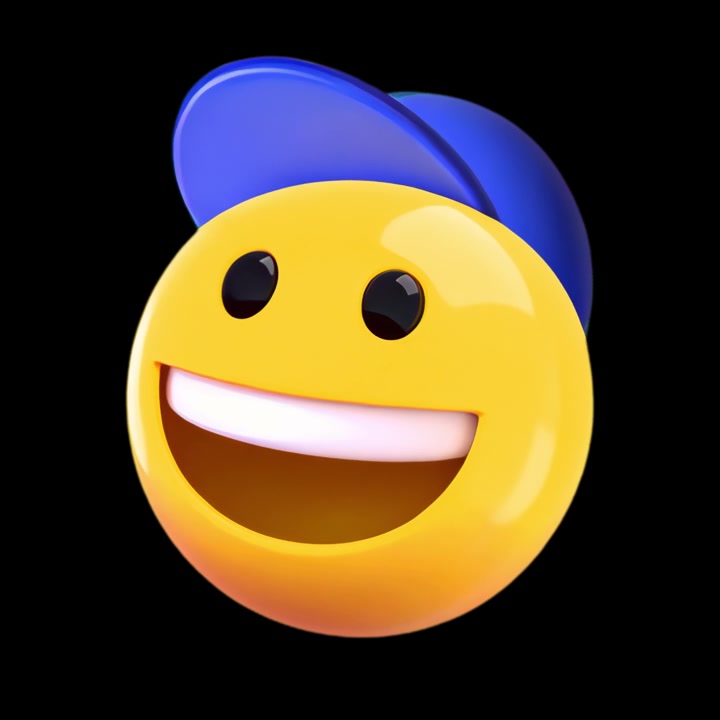3D Animated Smiley Face Emoji Winking and Smiling with a Blue Cap