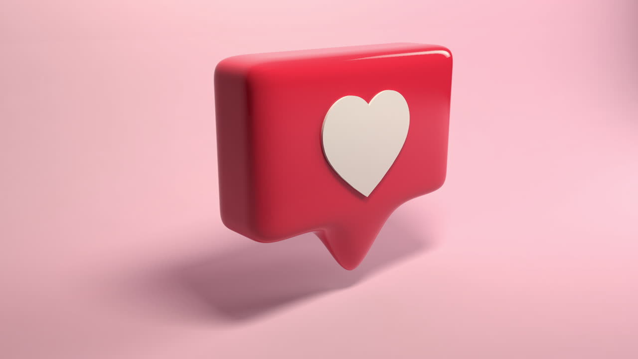 3D Render of minimal social media heart like speech bubble
