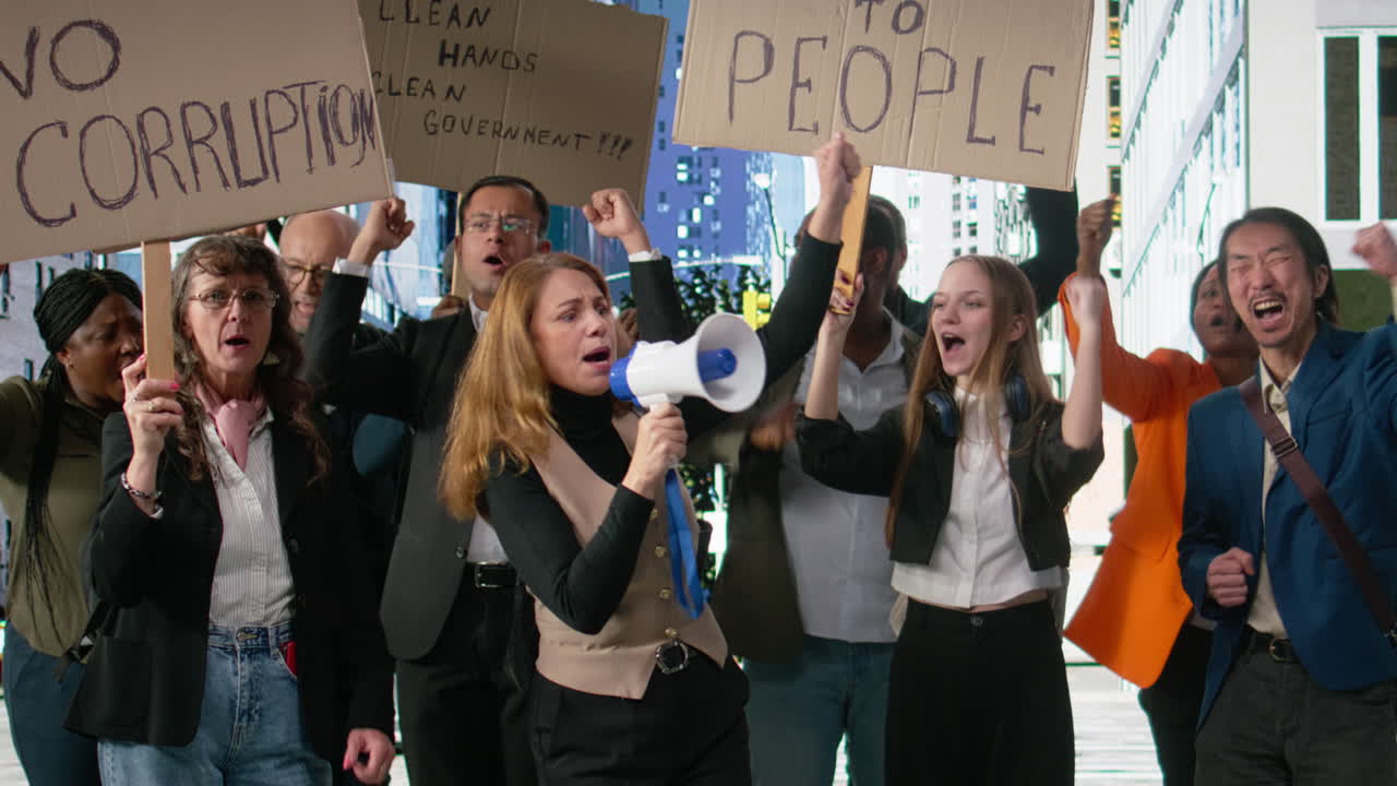People protesting together during a strike and public march against corruption