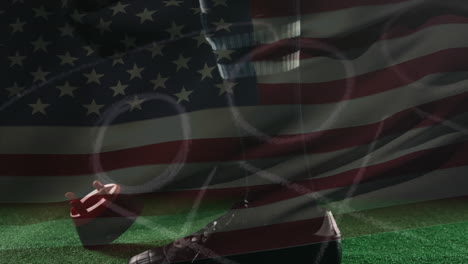 animación de un jugador de fútbol americano con una bandera estadounidense en el fondo