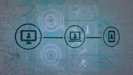 animation of data processing over shapes and media icons