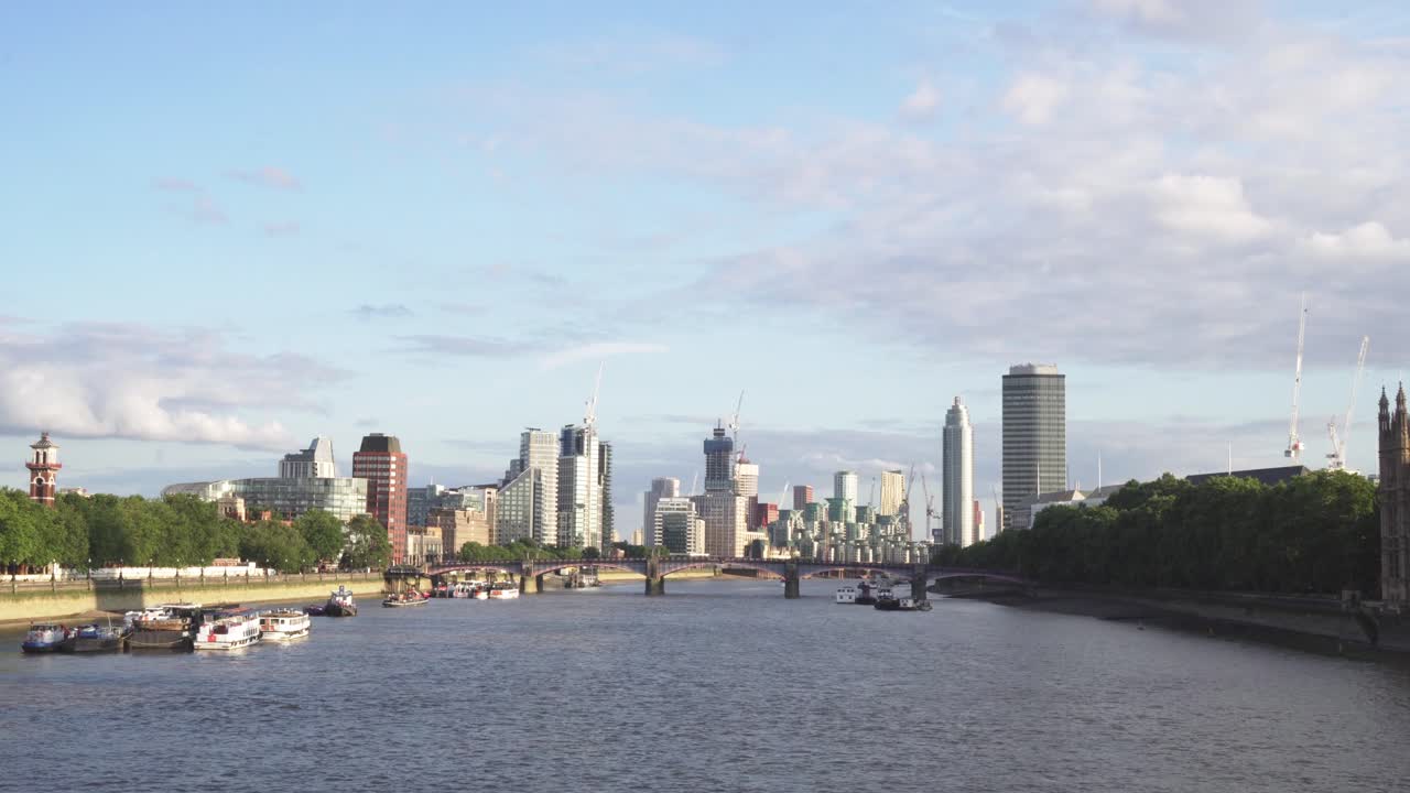 Buildings and flats in London, view from Westminster Bridge, static shot