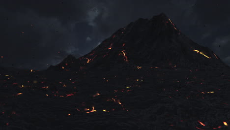 volcanic eruption at night