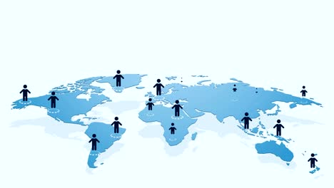 selection of blue characters on abstract map of the world, concept of finding a suitable employee or friend