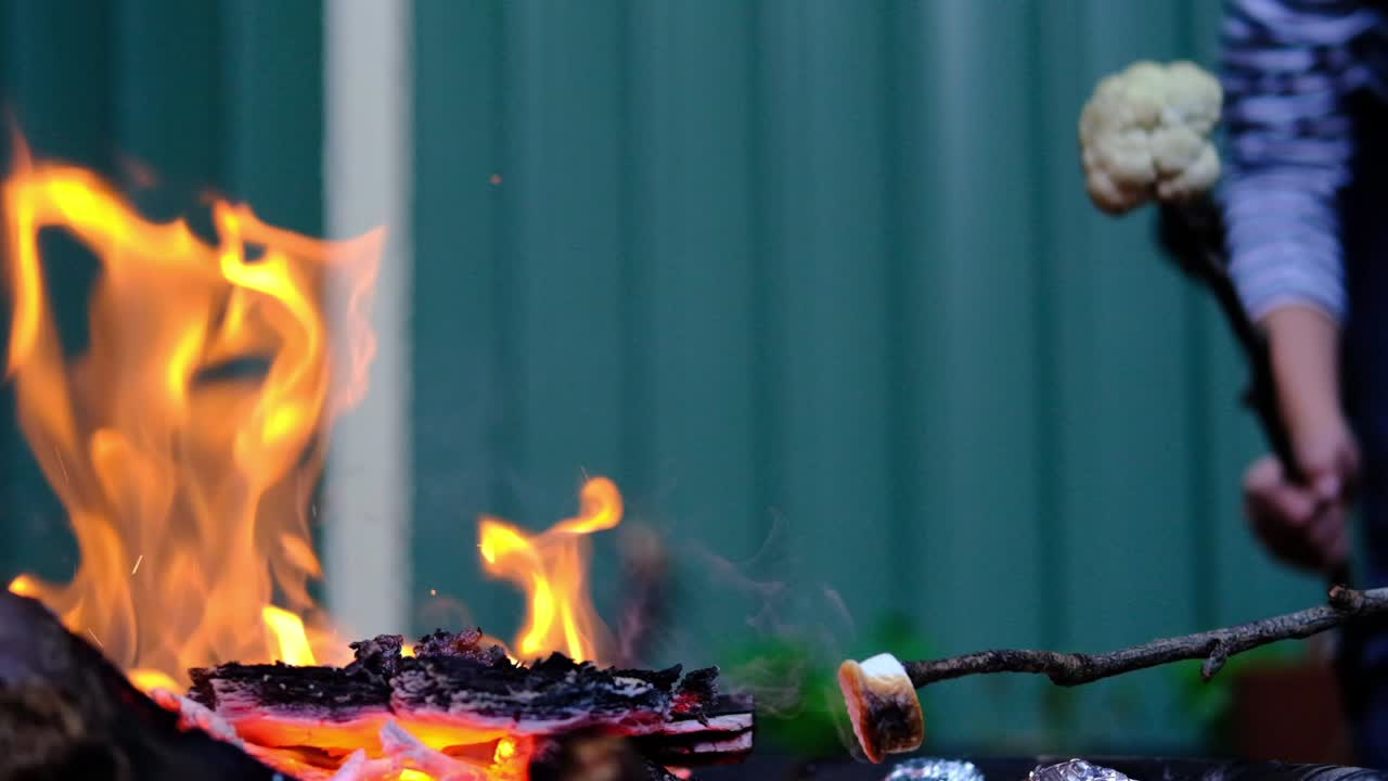 Roasting marshmallows on a open fire