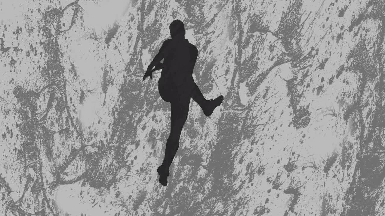 Animazione di silhouette di giocatori di football americano su forme su sfondo grigio
