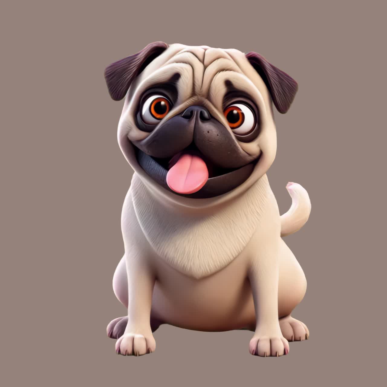 Adorable cartoon pug illustration animation isolated asset, transparent 4K video, alpha channel