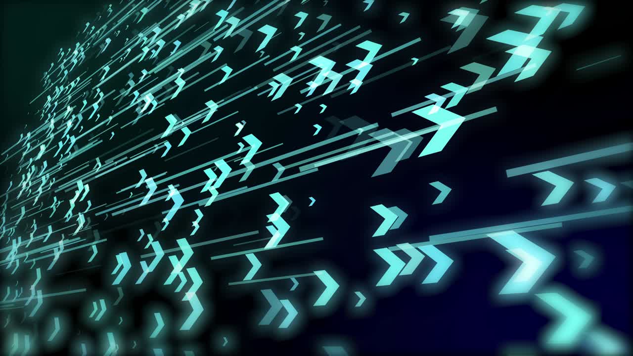 4K motion graphic simulation of cyber technology neon blue color arrows abstract background. Future energy and data technology of cyber programming concept in blue theme for presentation.