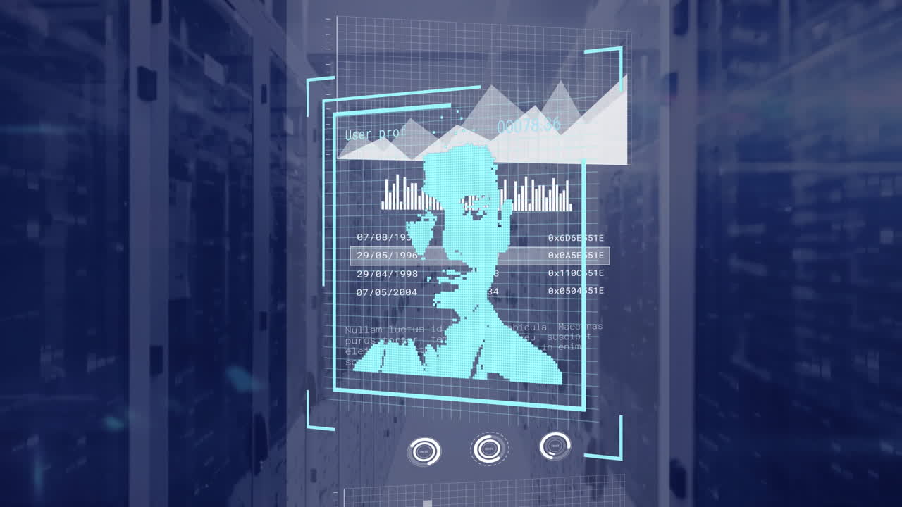 animación del procesamiento de datos financieros a través de servidores informáticos