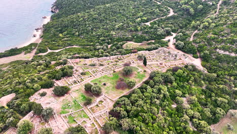 Drone-flight-around-the-archaeological-site-of-Ramnous-near-Marathon,-Greece