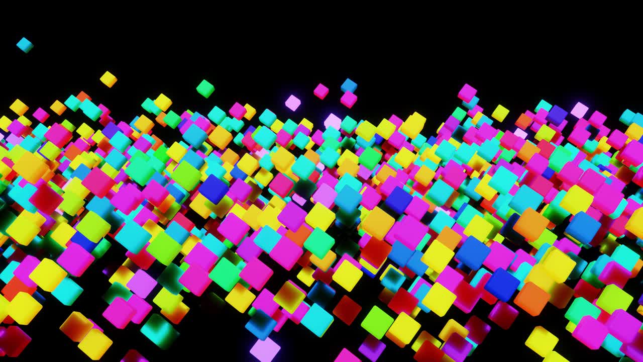 3d abstract simple geometric background with multicolor cubes in 4k. Smooth looped animation.Cubes move up and down in the air. Creative simple motion design background with 3d objects. VJ loop