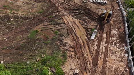 aerial view of a muddy construction site