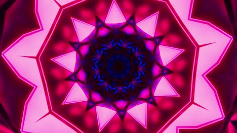 tunnel of glowing triangles in kaleidoscope motion. looped animation