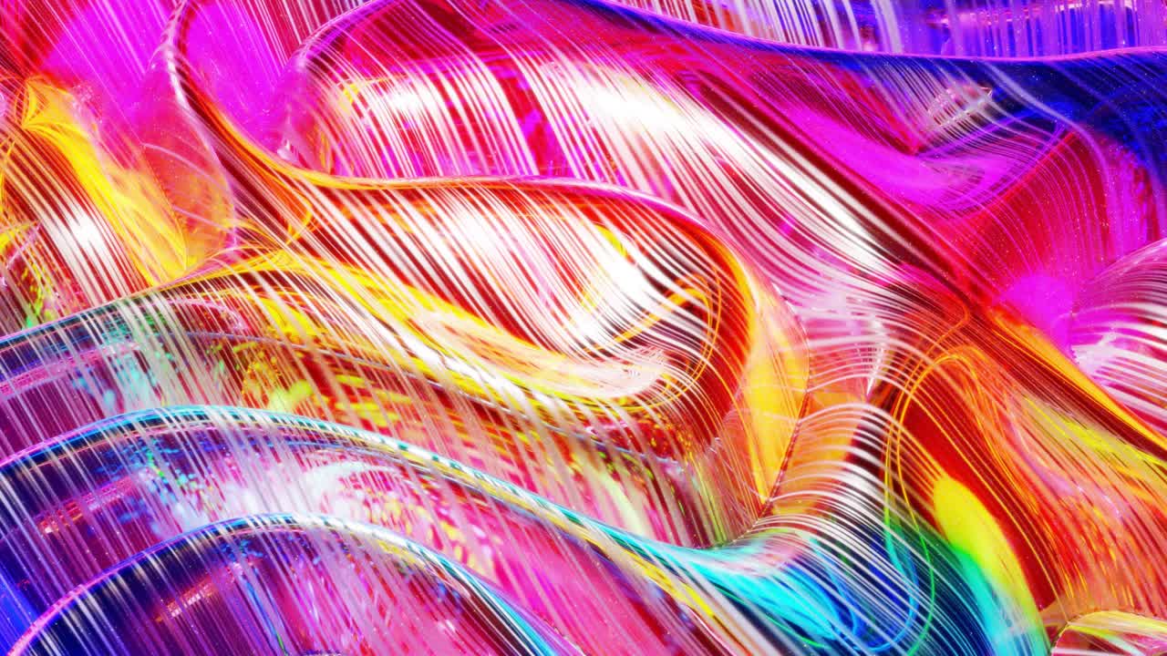 fondo abstracto en bucle. hermosa superficie ondulada iridescente de líquido con patrón, color de gradiente y ondas de flujo en él. arco iris brillante y fluido mate. bg creativo brillante con animación suave y suave.