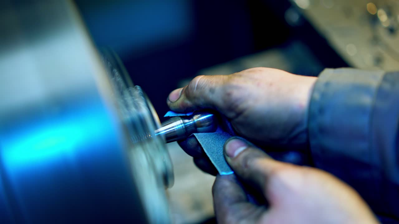 Machine in for metal works. Industrial worker working on machine in factory