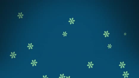 Animation-of-green-snowflakes-on-blue-background