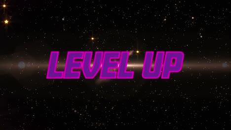 Animation-of-level-up-text-over-stars-on-black-background