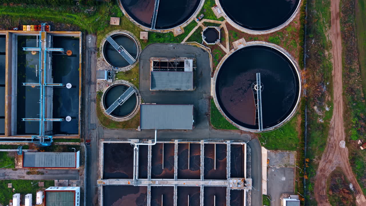 Footage over the modern water treatment plant. Environment friendly technology for resource saving