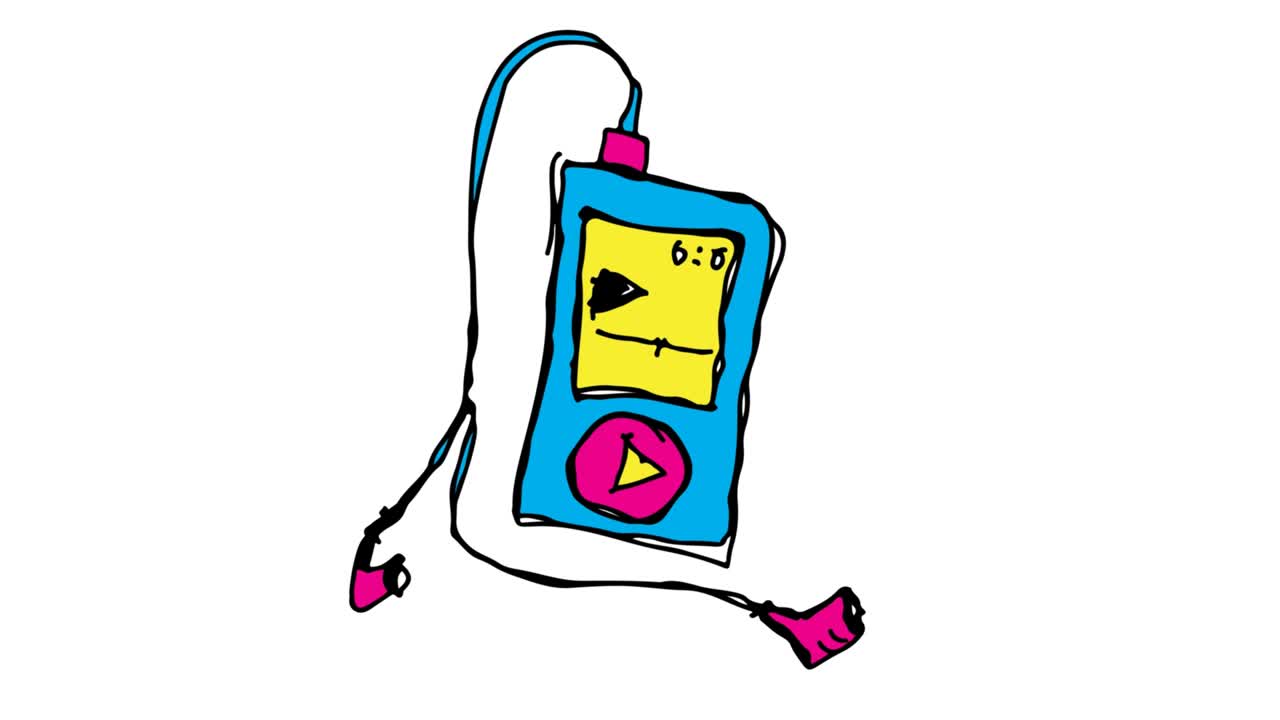 아이들은 mp3 플레이어의 주제로  바탕을 그립니다.