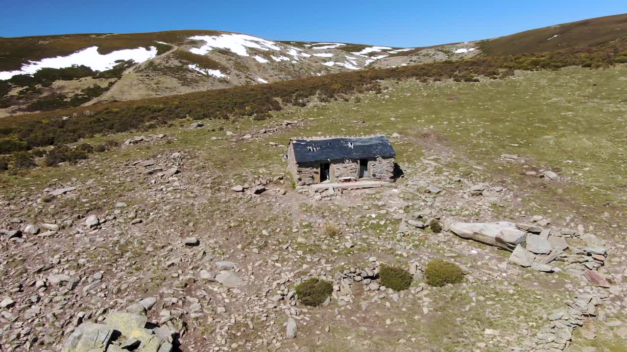 Stone Hut in Remote Mountain Landscape