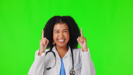 Doctor,-pointing-up-or-face-of-happy-woman