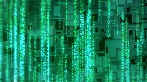 animation of digital data processing and binary coding on black background
