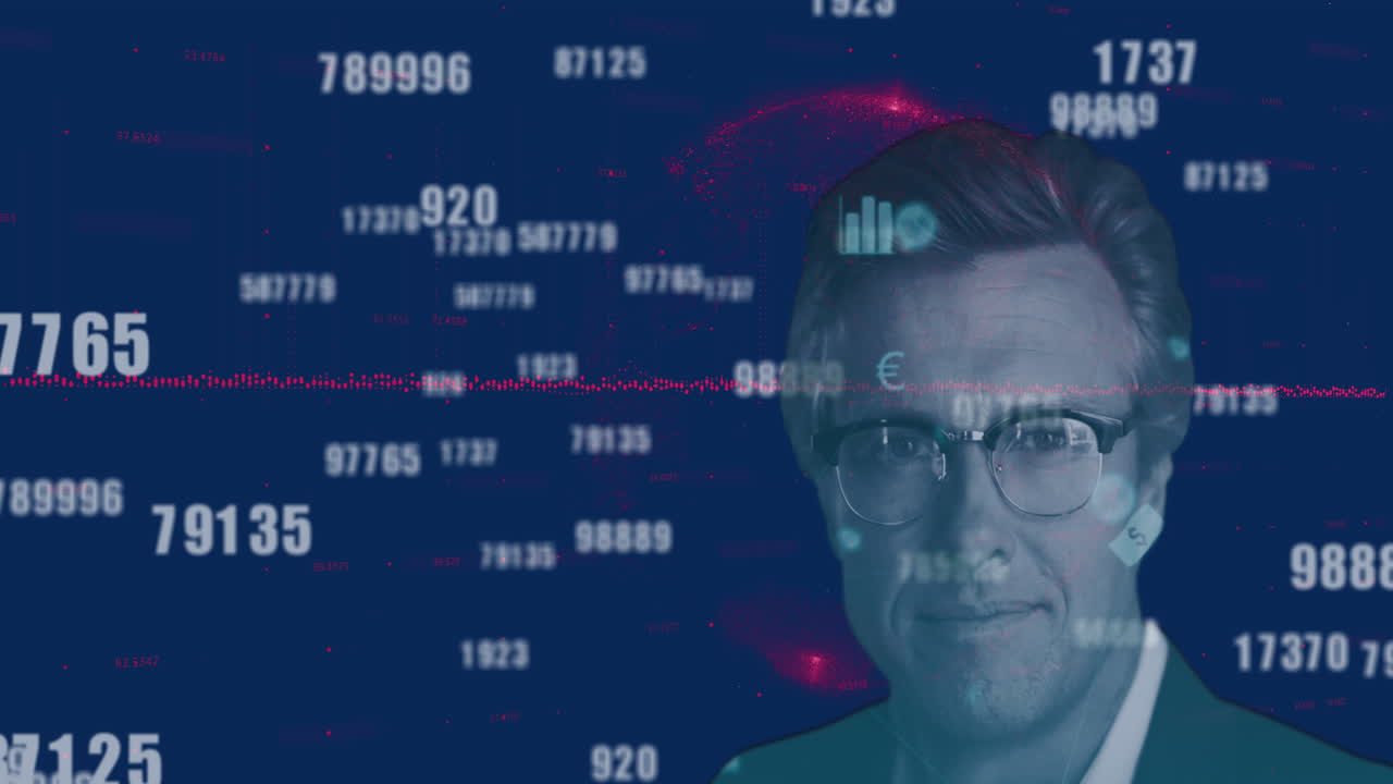 números múltiples crecientes flotando contra el retrato de un hombre en fondo azul