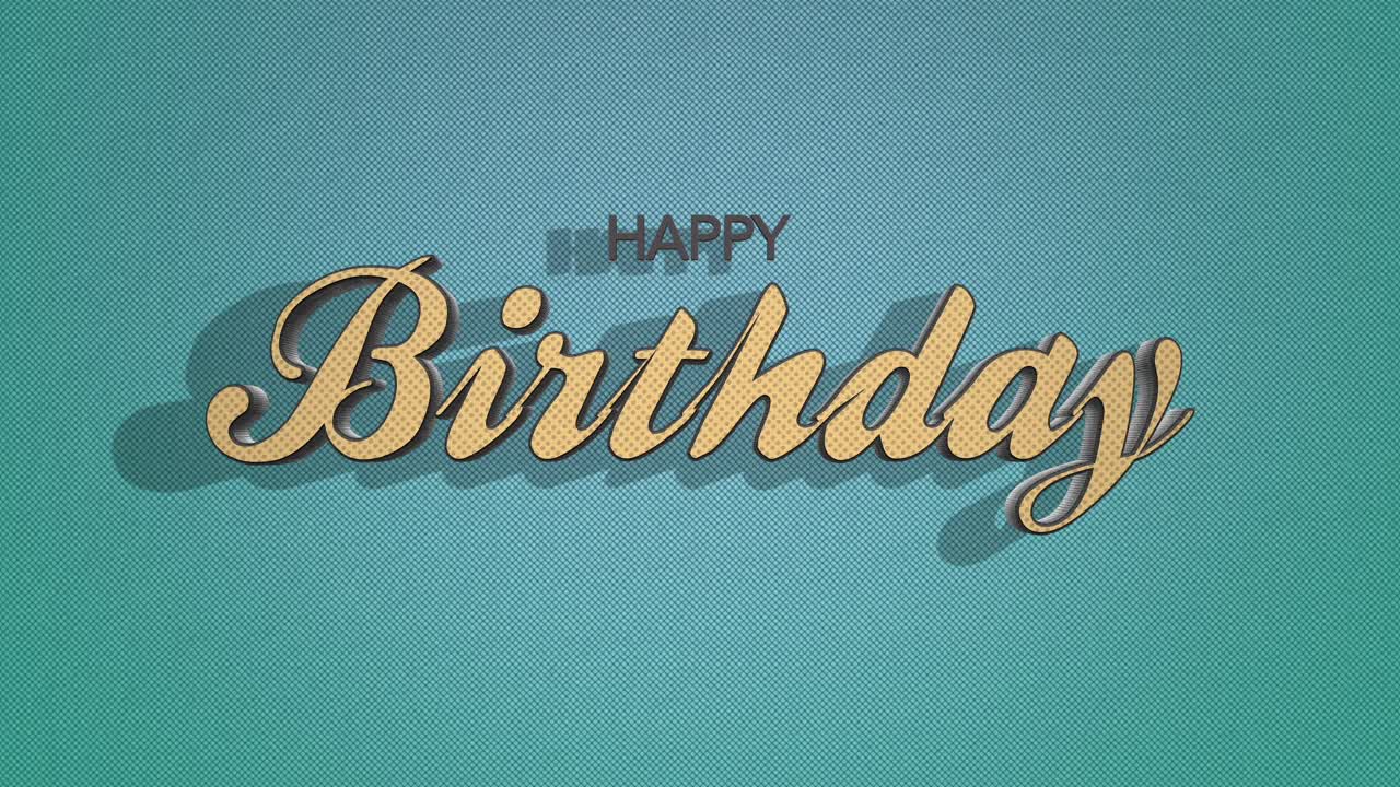 tarjeta de felicitaciones de cumpleaños de estilo vintage con texto dorado sobre fondo azul