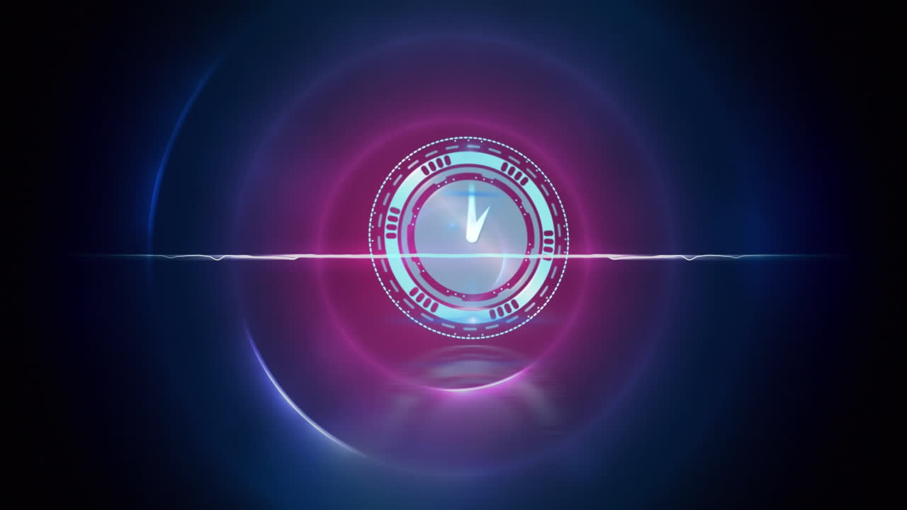 보라색 원 위로 움직이는 시계의 애니메이션