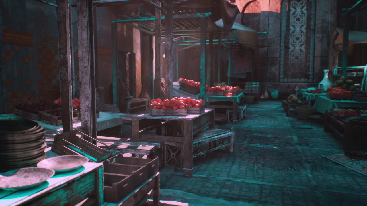 Vibrant old market bustling with fresh produce in a small african town