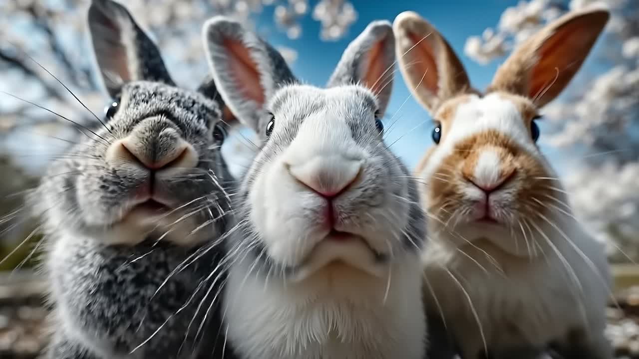 Three rabbits looking at the camera