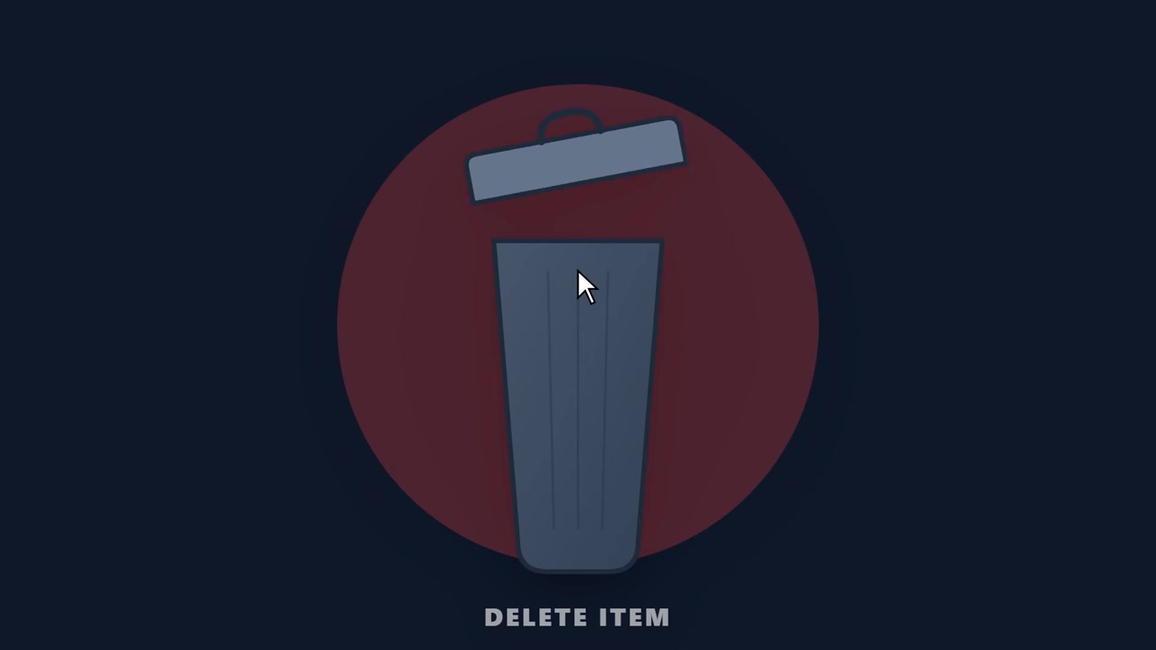 Animated Trash Can Icon with Delete Item Text